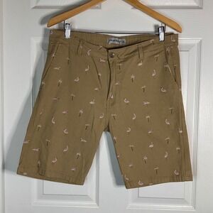 True Rock Mens Khaki Flamingo Palm Tree‎ Print Chino Shorts Size 38 Stretch Tan